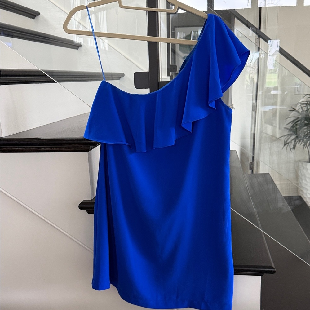 Sugarlips bright blue asymmetric one shoulder mini dress like new